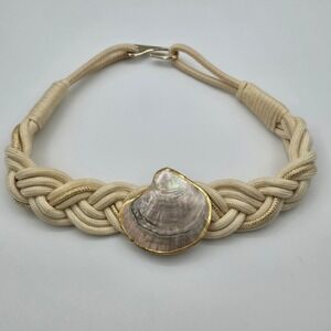 Nautical Braided Rope Belt Cream Gold Shell Mother of Pearl Coastal Mermaid